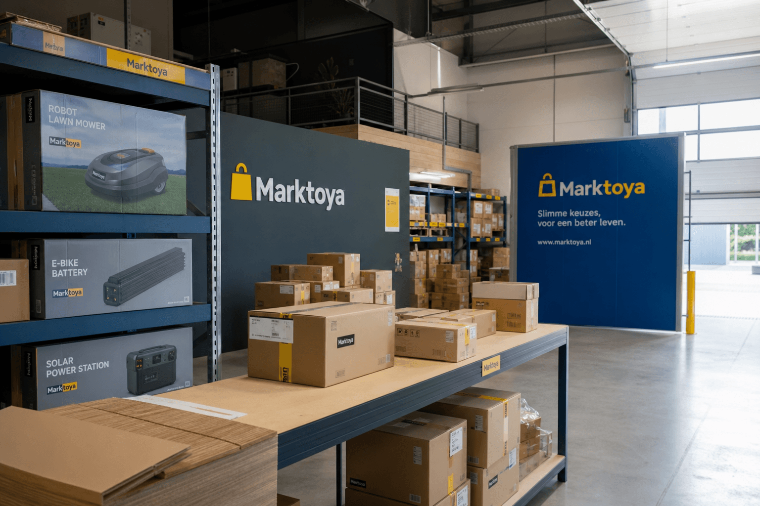Marktoya magazijn met georganiseerde voorraad